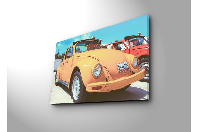Lærredsmaleri med LED-belysning 45x70 cm - Klassisk Volkswagen-bil i en livlig orange nuance - Orange / Blå / Hvid - Boligtilbehør - Billeder & kunst - Billeder på lærred