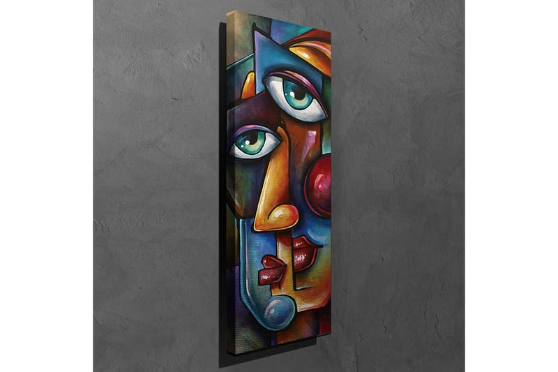 Lærredstryk 30x80 cm - Abstrakt portræt med to ansigter flettet sammen - Mørkeblå / Rød / Beige - Boligtilbehør - Billeder & kunst - Billeder på lærred