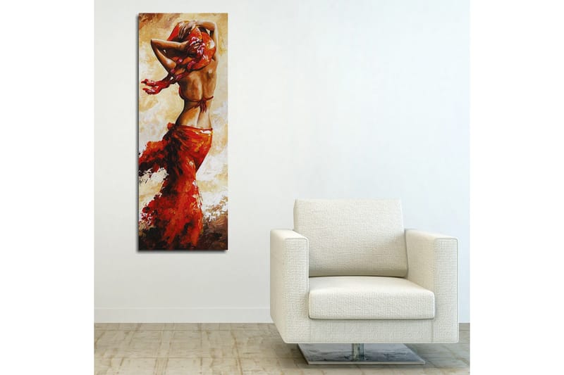Lærredstryk 30x80 cm - Dansende kvinde med rød kjole - Rød / Beige / Brun - Boligtilbehør - Billeder & kunst - Billeder på lærred