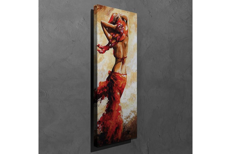 Lærredstryk 30x80 cm - Dansende kvinde med rød kjole - Rød / Beige / Brun - Boligtilbehør - Billeder & kunst - Billeder på lærred