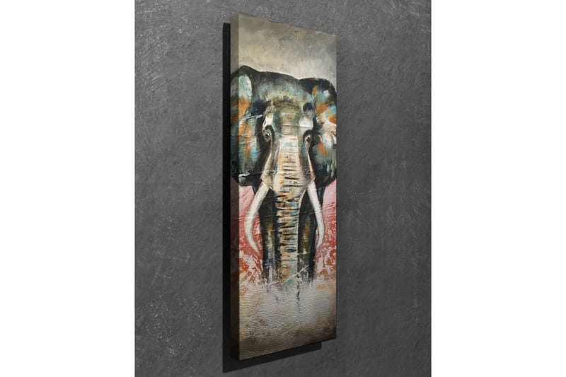 Lærredstryk 30x80 cm - Elefant med farverige detaljer i baggrunden - Grøn / Orange / Rød - Boligtilbehør - Billeder & kunst - Billeder på lærred
