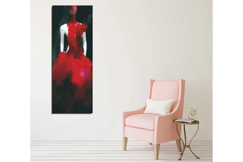 Lærredstryk 30x80 cm - Elegant kjole i rød nuance - Rød / Sort - Boligtilbehør - Billeder & kunst - Billeder på lærred
