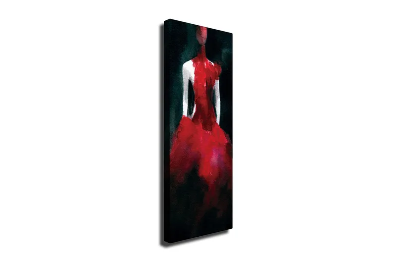 Lærredstryk 30x80 cm - Elegant kjole i rød nuance, Rød / Sort