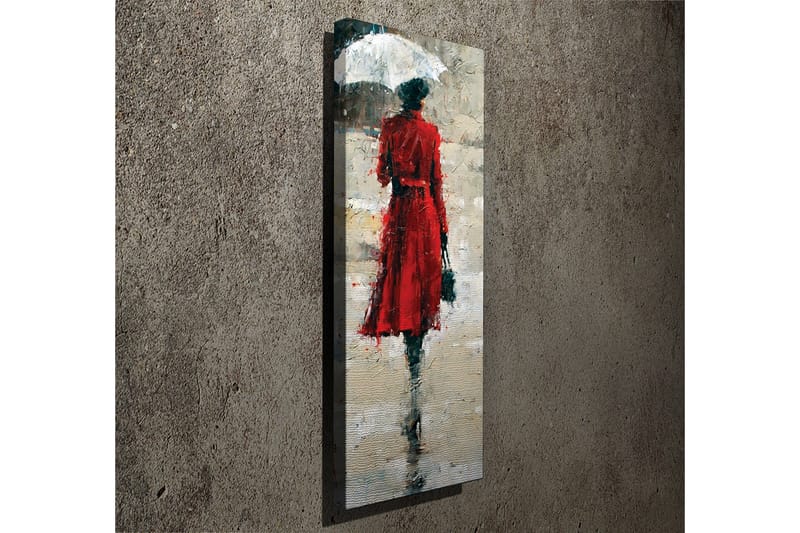 Lærredstryk 30x80 cm - Kvinde i rød kjole med paraply - Rød / Grå / Sort - Boligtilbehør - Billeder & kunst - Billeder på lærred