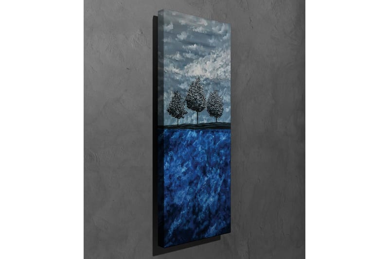 Lærredstryk 30x80 cm - Tre stiliserede træer mod en blå baggrund - Mørkeblå / Lyseblå / Grå - Boligtilbehør - Billeder & kunst - Billeder på lærred