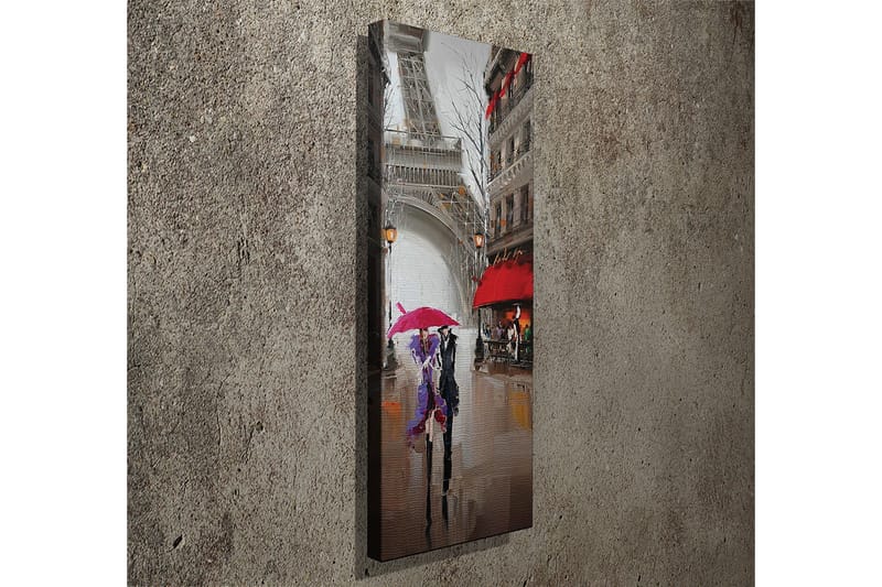Lærredstryk 30x80 cm - Pariserbiler i regnen med farverige paraplyer - Rød / Lilla / Grå - Boligtilbehør - Billeder & kunst - Billeder på lærred