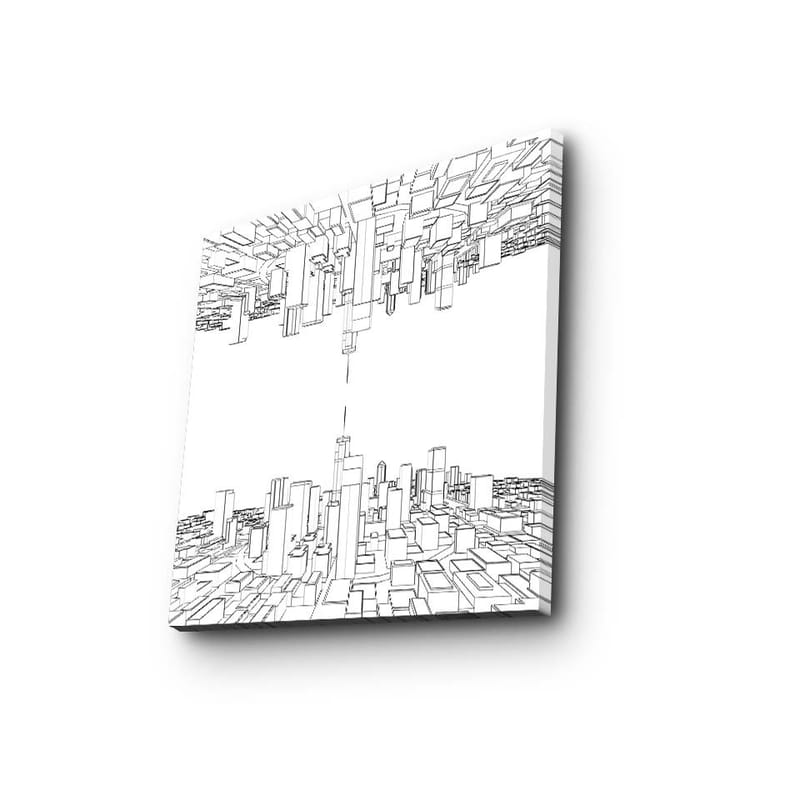 Lærredstryk 45x45 cm - Abstrakt bybillede med geometriske former - Sort / Hvid - Boligtilbehør - Billeder & kunst - Billeder på lærred