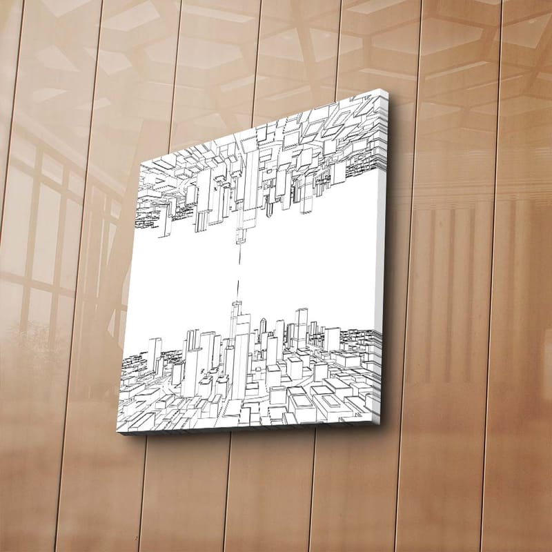 Lærredstryk 45x45 cm - Abstrakt bybillede med geometriske former - Sort / Hvid - Boligtilbehør - Billeder & kunst - Billeder på lærred
