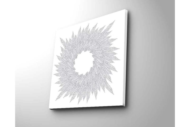 Lærredstryk 45x45 cm - Abstrakt komposition af bladformede mønstre i en cirkulær formation - Hvid / Grå - Boligtilbehør - Billeder & kunst - Billeder på lærred
