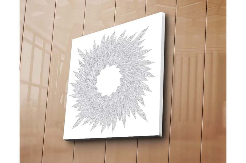 Lærredstryk 45x45 cm - Abstrakt komposition af bladformede mønstre i en cirkulær formation - Hvid / Grå - Boligtilbehør - Billeder & kunst - Billeder på lærred