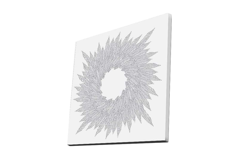 Lærredstryk 45x45 cm - Abstrakt komposition af bladformede mønstre i en cirkulær formation, Hvid / Grå