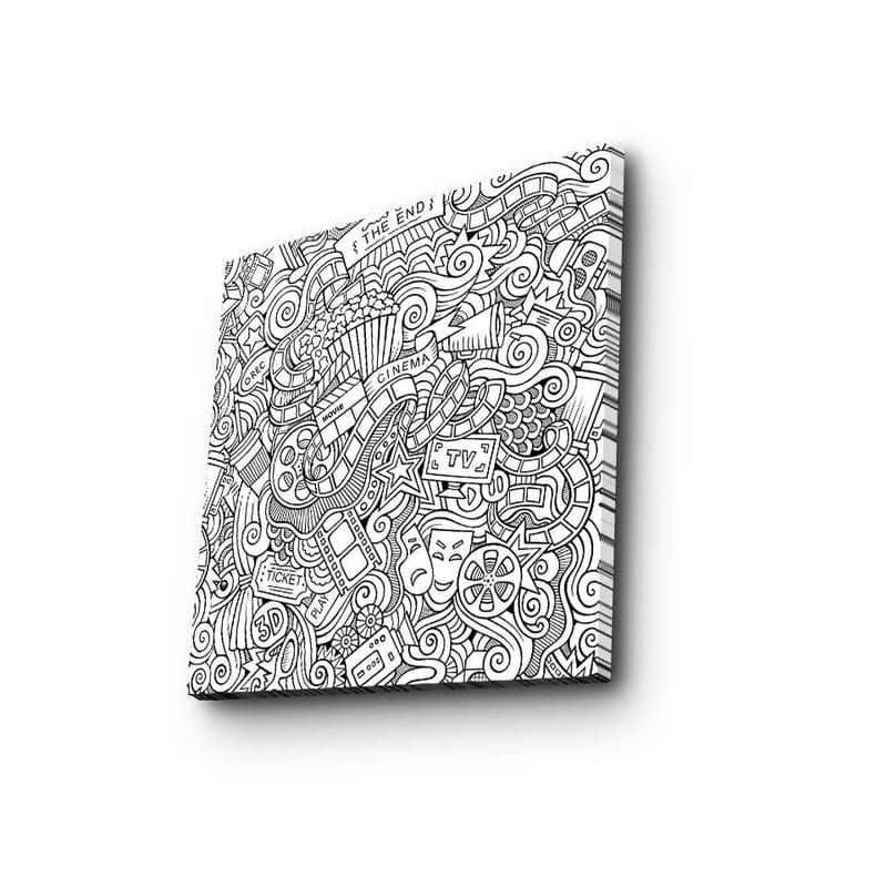 Lærredstryk 45x45 cm - Abstrakt komposition af film- og teaterrelaterede symboler - Sort / Hvid - Boligtilbehør - Billeder & kunst - Billeder på lærred