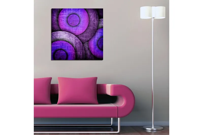 Lærredstryk 45x45 cm - Abstrakt komposition med cirkulære former i lilla nuancer - Lilla / Mørkelilla / Grå - Boligtilbehør - Billeder & kunst - Billeder på lærred