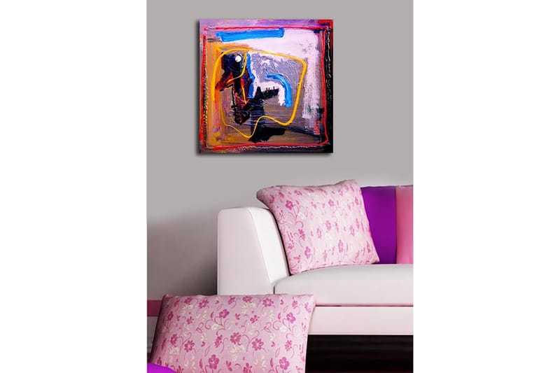 Lærredstryk 45x45 cm - Abstrakt komposition med farverige linjer og former - Blå / Gul / Rød - Boligtilbehør - Billeder & kunst - Billeder på lærred