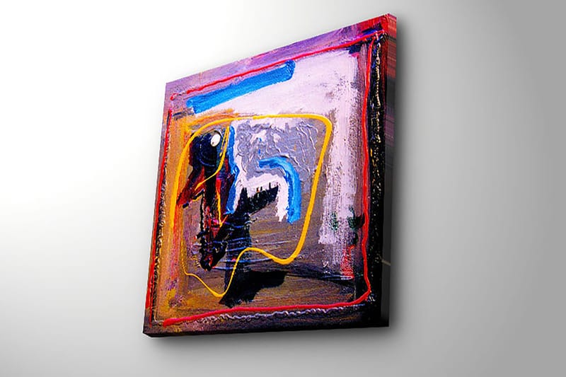 Lærredstryk 45x45 cm - Abstrakt komposition med farverige linjer og former - Blå / Gul / Rød - Boligtilbehør - Billeder & kunst - Billeder på lærred