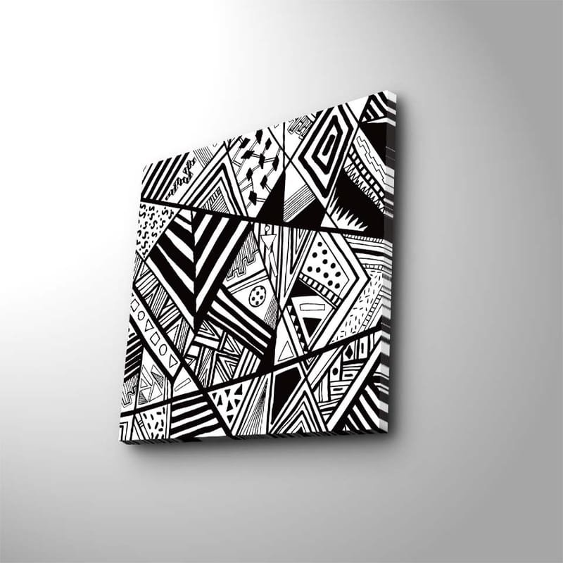 Lærredstryk 45x45 cm - Abstrakt komposition med geometriske mønstre i sort-hvid, Sort / Hvid