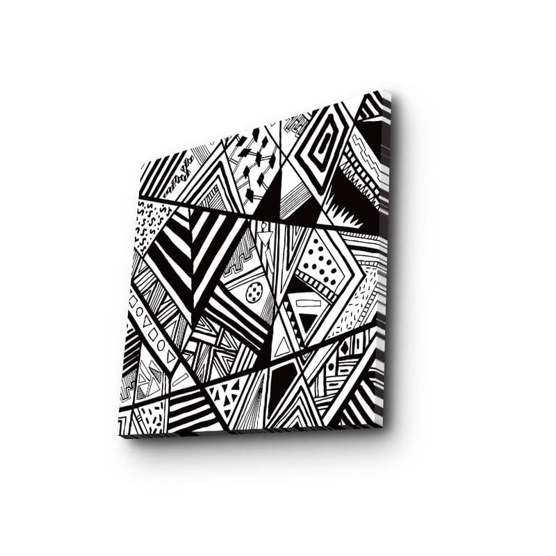Lærredstryk 45x45 cm - Abstrakt komposition med geometriske mønstre i sort-hvid - Sort / Hvid - Boligtilbehør - Billeder & kunst - Billeder på lærred