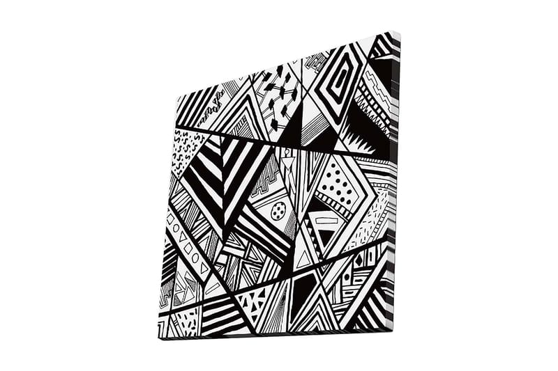 Lærredstryk 45x45 cm - Abstrakt komposition med geometriske mønstre i sort-hvid, Sort / Hvid