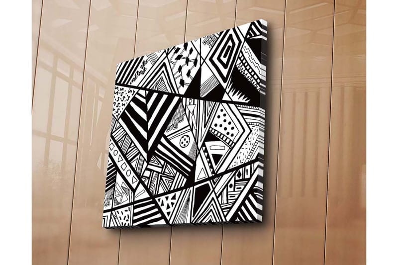 Lærredstryk 45x45 cm - Abstrakt komposition med geometriske mønstre i sort-hvid - Sort / Hvid - Boligtilbehør - Billeder & kunst - Billeder på lærred