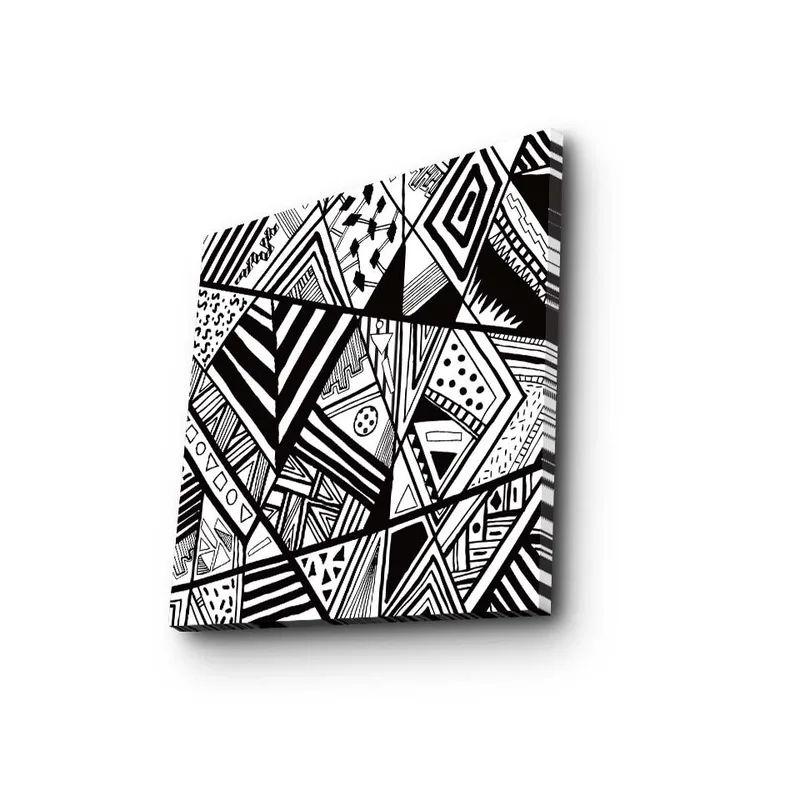 Lærredstryk 45x45 cm - Abstrakt komposition med geometriske mønstre i sort-hvid - Sort / Hvid - Boligtilbehør - Billeder & kunst - Billeder på lærred