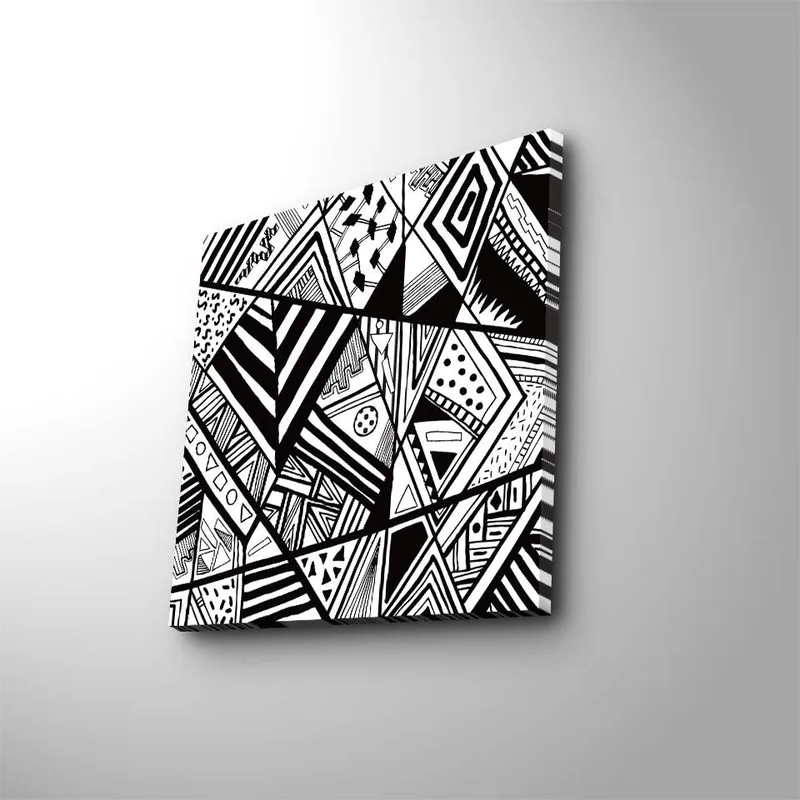 Lærredstryk 45x45 cm - Abstrakt komposition med geometriske mønstre i sort-hvid, Sort / Hvid