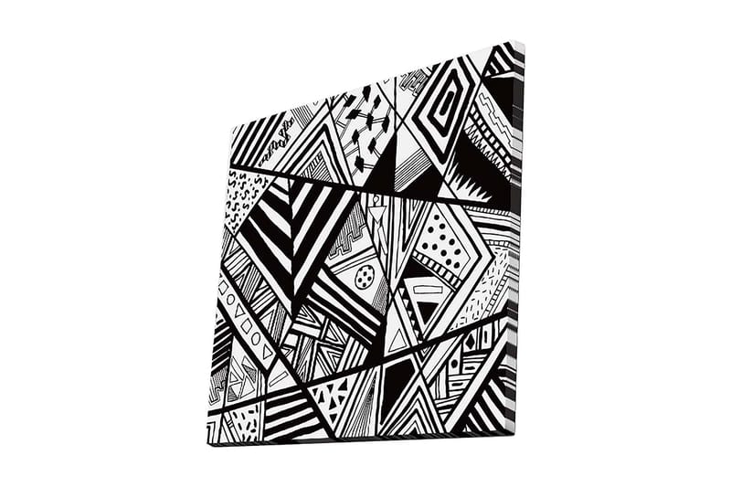 Lærredstryk 45x45 cm - Abstrakt komposition med geometriske mønstre i sort-hvid, Sort / Hvid