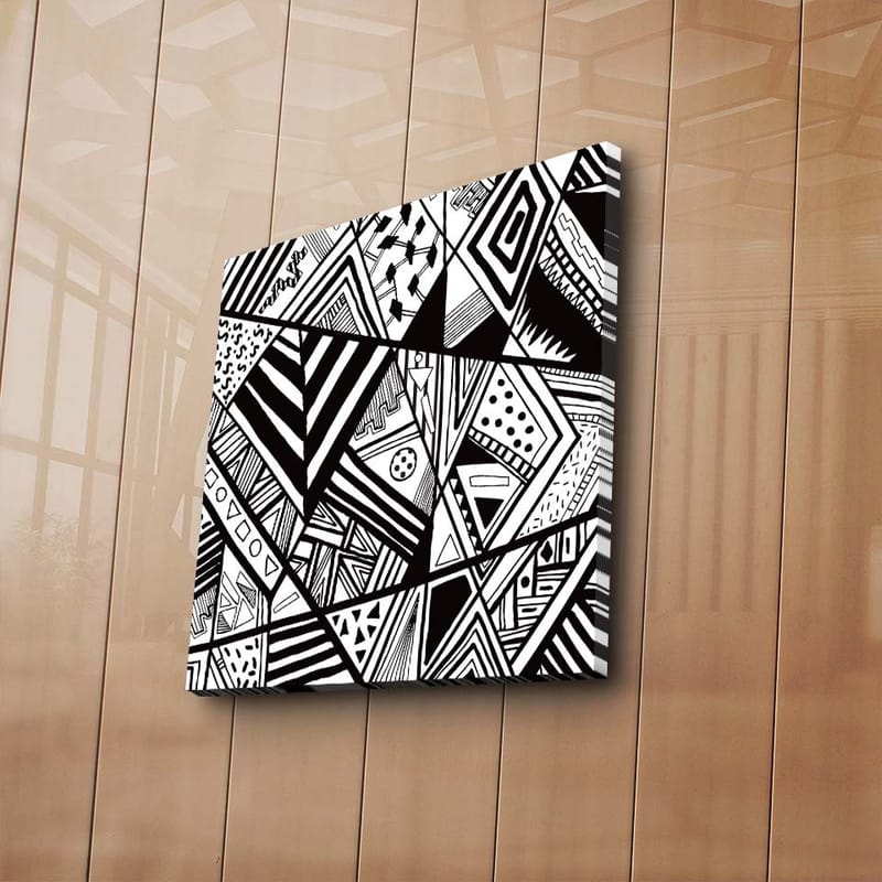 Lærredstryk 45x45 cm - Abstrakt komposition med geometriske mønstre i sort-hvid - Sort / Hvid - Boligtilbehør - Billeder & kunst - Billeder på lærred