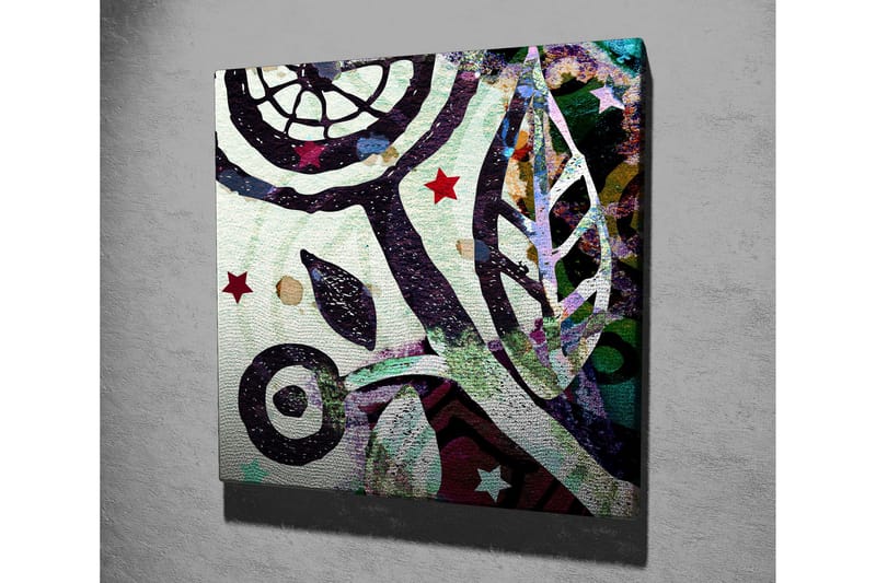 Lærredstryk 45x45 cm - Abstrakt komposition med organiske former og stjerner - Grøn / Sort / Rød - Boligtilbehør - Billeder & kunst - Billeder på lærred