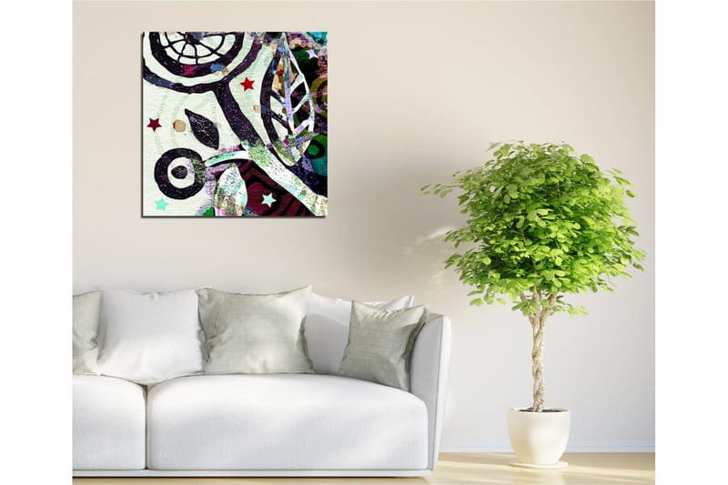 Lærredstryk 45x45 cm - Abstrakt komposition med organiske former og stjerner - Grøn / Sort / Rød - Boligtilbehør - Billeder & kunst - Billeder på lærred