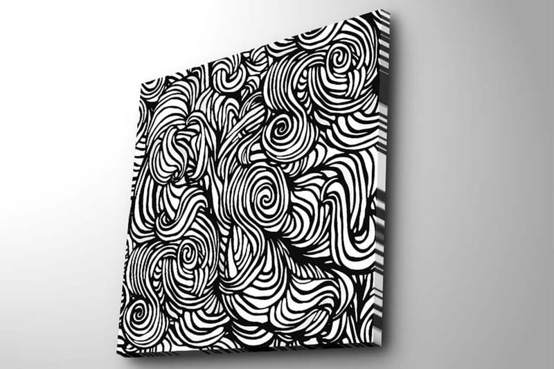 Lærredstryk 45x45 cm - Abstrakt komposition med sorte og hvide spiraler - Sort / Hvid - Boligtilbehør - Billeder & kunst - Billeder på lærred