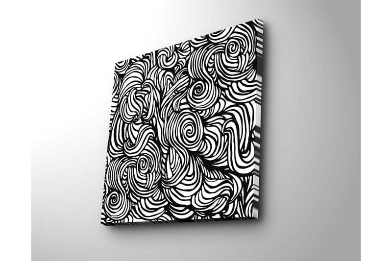 Lærredstryk 45x45 cm - Abstrakt komposition med sorte spiraler og linjer på en hvid baggrund - Sort / Hvid - Boligtilbehør - Billeder & kunst - Billeder på lærred