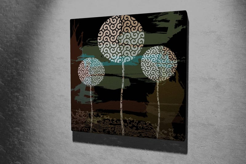 Lærredstryk 45x45 cm - Abstrakt komposition med stiliserede trætoppe - Grøn / Sort / Hvid - Boligtilbehør - Billeder & kunst - Billeder på lærred