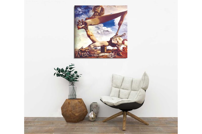 Lærredstryk 45x45 cm - Abstrakt komposition med surrealistiske former og figurer - Beige / Brun / Blå - Boligtilbehør - Billeder & kunst - Billeder på lærred