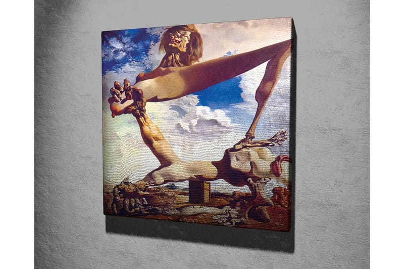 Lærredstryk 45x45 cm - Abstrakt komposition med surrealistiske former og figurer - Beige / Brun / Blå - Boligtilbehør - Billeder & kunst - Billeder på lærred