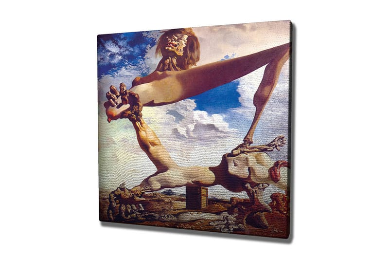 Lærredstryk 45x45 cm - Abstrakt komposition med surrealistiske former og figurer - Beige / Brun / Blå - Boligtilbehør - Billeder & kunst - Billeder på lærred