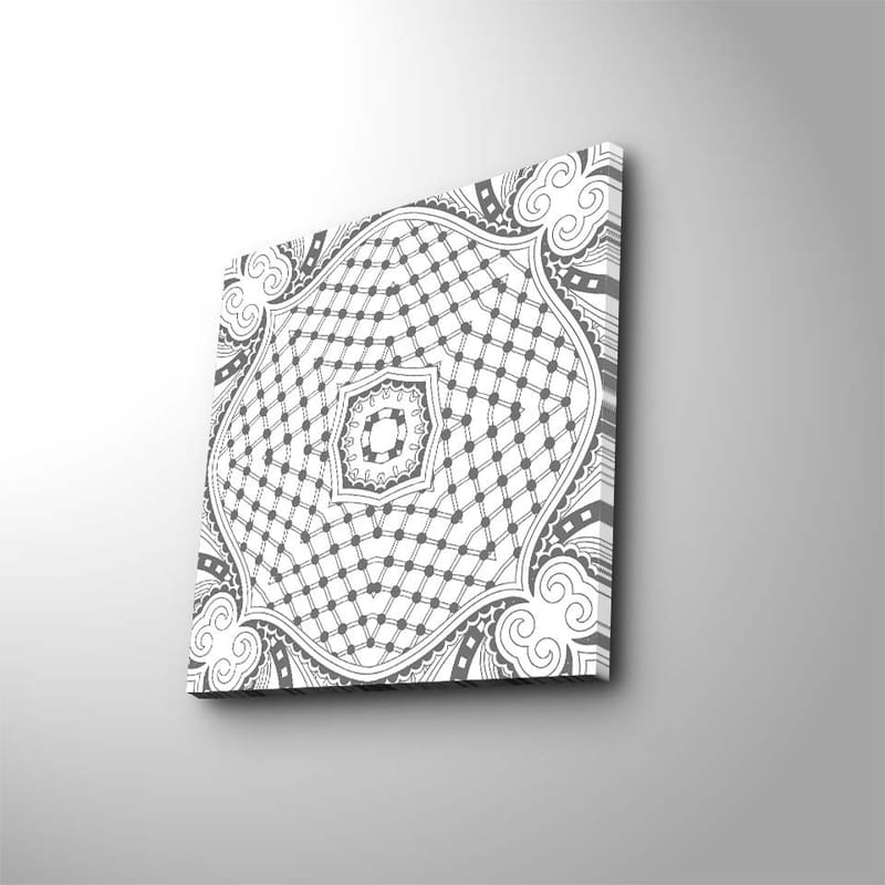 Lærredstryk 45x45 cm - Abstrakt mønster med geometriske former og linjer, Sort / Hvid / Grå