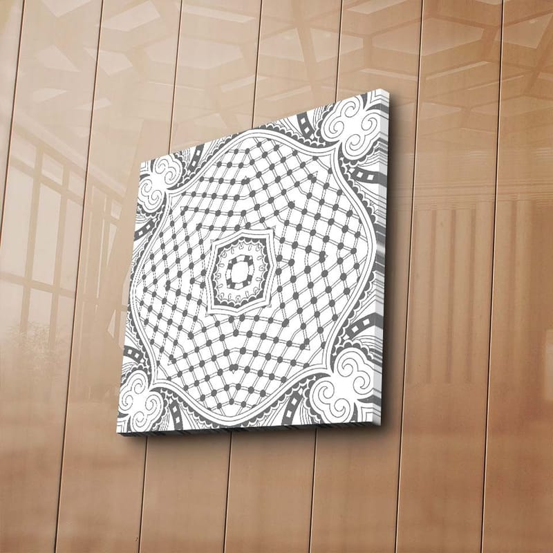 Lærredstryk 45x45 cm - Abstrakt mønster med geometriske former og linjer - Sort / Hvid / Grå - Boligtilbehør - Billeder & kunst - Billeder på lærred