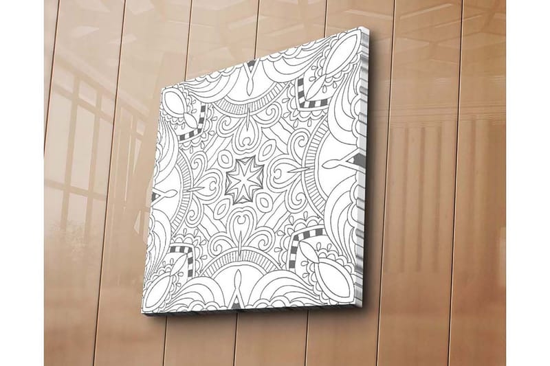 Lærredstryk 45x45 cm - Abstrakt mønster med sorte linjer og detaljer - Sort / Hvid - Boligtilbehør - Billeder & kunst - Billeder på lærred