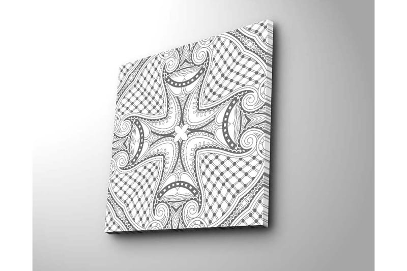 Lærredstryk 45x45 cm - Abstrakt mønster med sorte linjer og detaljer - Sort / Hvid - Boligtilbehør - Billeder & kunst - Billeder på lærred