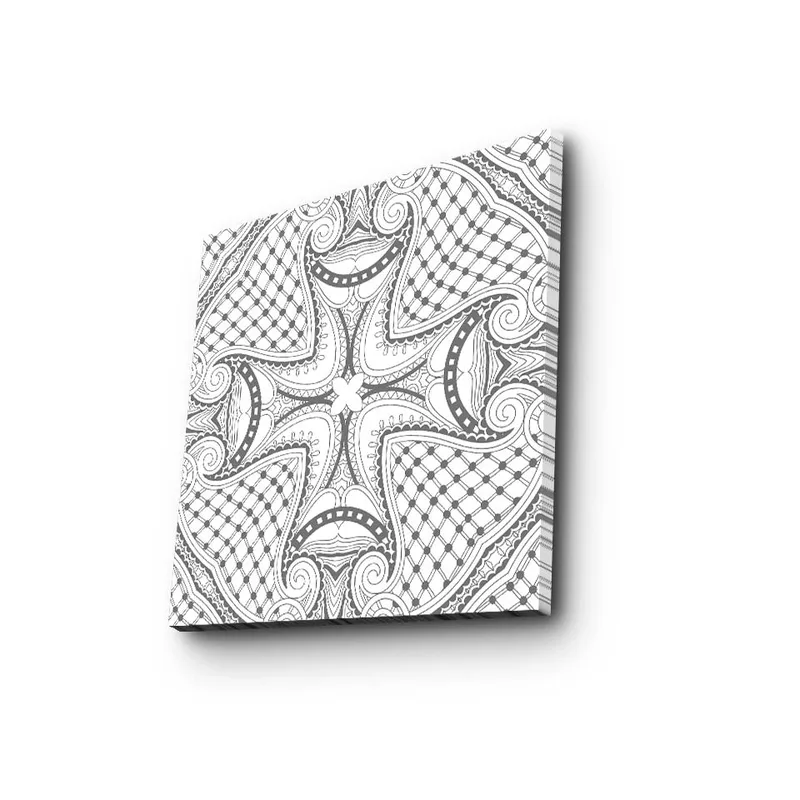 Lærredstryk 45x45 cm - Abstrakt mønster med sorte linjer og detaljer på hvid baggrund - Sort / Hvid - Boligtilbehør - Billeder & kunst - Billeder på lærred