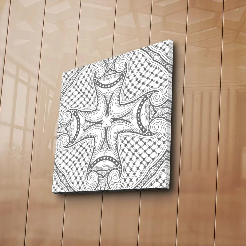 Lærredstryk 45x45 cm - Abstrakt mønster med sorte linjer og detaljer på hvid baggrund - Sort / Hvid - Boligtilbehør - Billeder & kunst - Billeder på lærred