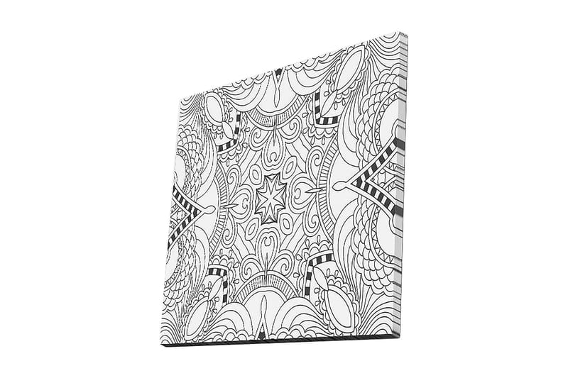 Lærredstryk 45x45 cm - Abstrakt mønster med sorte linjer og former, Sort / Hvid