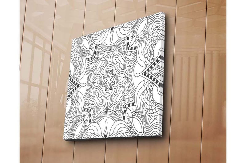 Lærredstryk 45x45 cm - Abstrakt mønster med sorte linjer og former - Sort / Hvid - Boligtilbehør - Billeder & kunst - Billeder på lærred