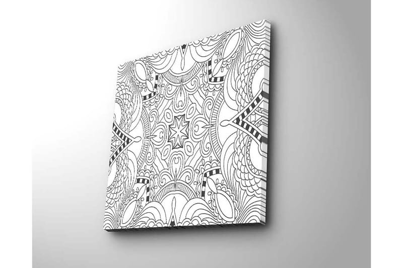 Lærredstryk 45x45 cm - Abstrakt mønster med sorte linjer og former - Sort / Hvid - Boligtilbehør - Billeder & kunst - Billeder på lærred