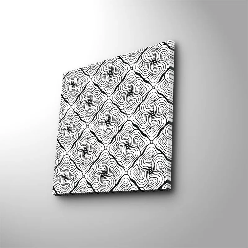 Lærredstryk 45x45 cm - Abstrakt mønster med sorte linjer og hvide overflader, Sort / Hvid