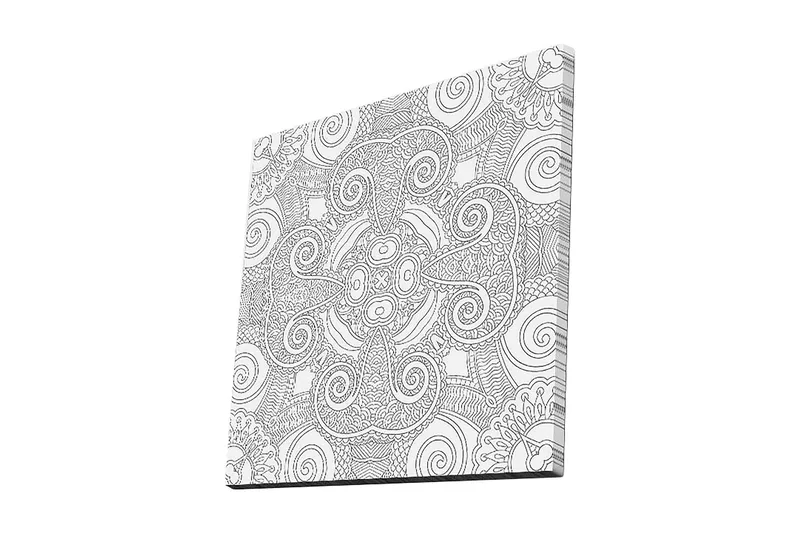 Lærredstryk 45x45 cm - Abstrakt mønster med spiraler og linjer, Sort / Hvid