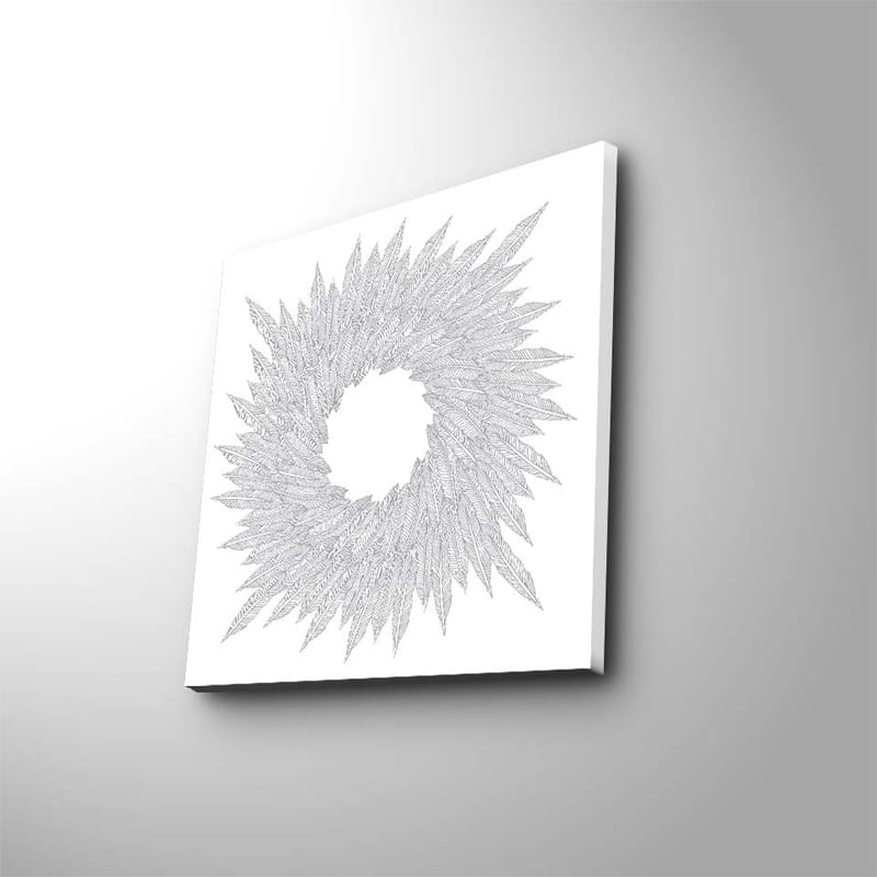 Lærredstryk 45x45 cm - Abstrakt spiral af bladformede mønstre - Hvid / Grå - Boligtilbehør - Billeder & kunst - Billeder på lærred