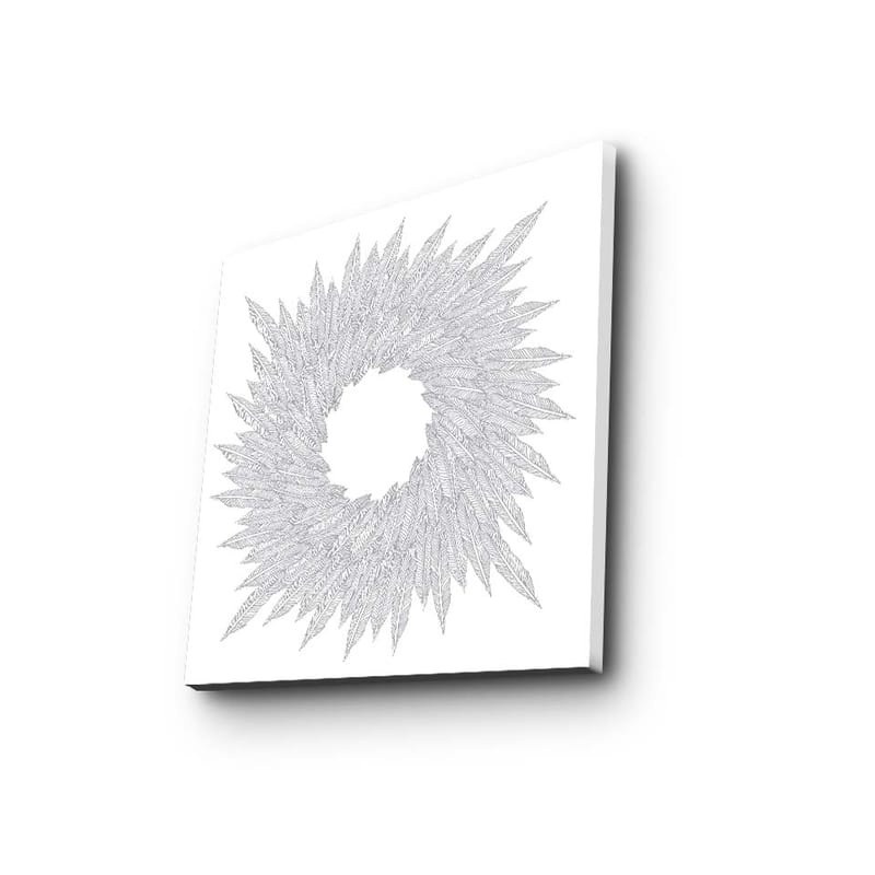 Lærredstryk 45x45 cm - Abstrakt spiral af bladformede mønstre - Hvid / Grå - Boligtilbehør - Billeder & kunst - Billeder på lærred