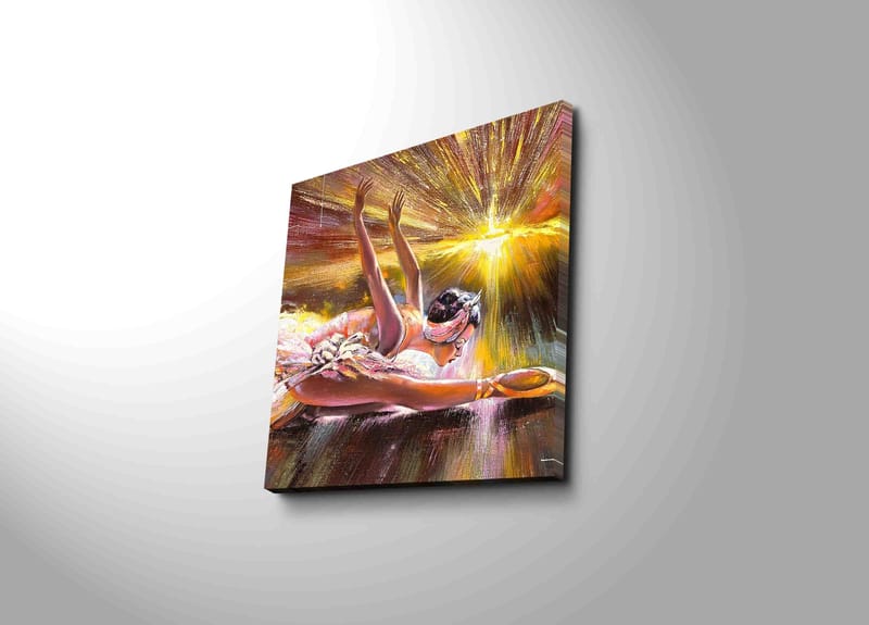 Lærredstryk 45x45 cm - Dansende ballerina i en strålende lyskomposition - Lyserød / Guld / Hvid - Boligtilbehør - Billeder & kunst - Billeder på lærred