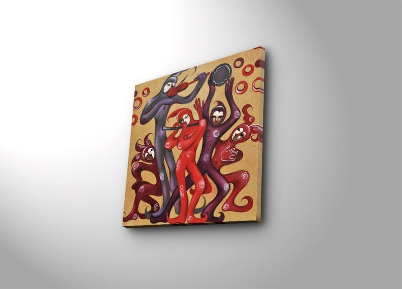 Lærredstryk 45x45 cm - Dansende figurer i livlige røde og lilla nuancer, Rød / Lilla